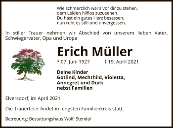 Traueranzeige von Erich Müller von UEL