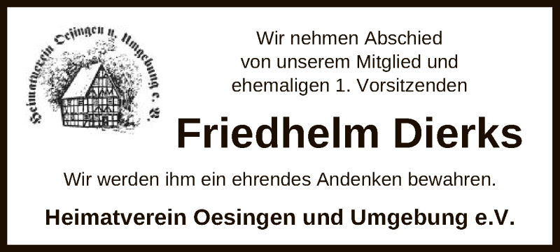  Traueranzeige für Friedhelm Dierks vom 30.04.2021 aus UEL