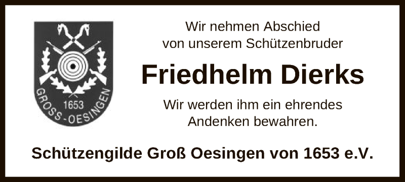 Traueranzeige für Friedhelm Dierks vom 30.04.2021 aus UEL