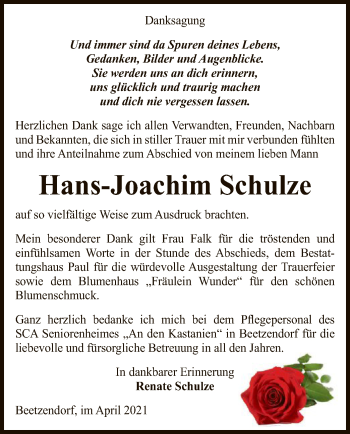 Traueranzeige von Hans-Joachim Schulze von UEL