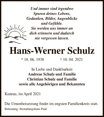 Traueranzeige von Hans-Werner Schulz von UEL