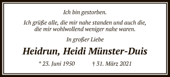 Traueranzeige von Heidi Münster-Duis von UEL