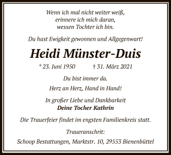 Traueranzeige von Heidi Münster-Duis von UEL