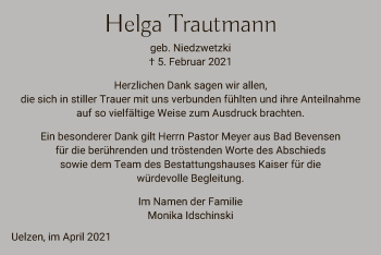 Traueranzeige von Helga Trautmann von UEL