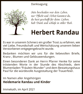 Traueranzeige von Herbert Randau von UEL