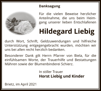 Traueranzeige von Hildegard Liebig von UEL