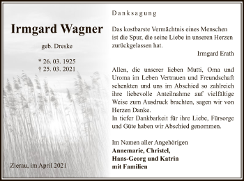 Traueranzeige von Irmgard Wagner von UEL