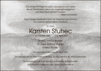 Traueranzeige von Karsten Stuhec von UEL