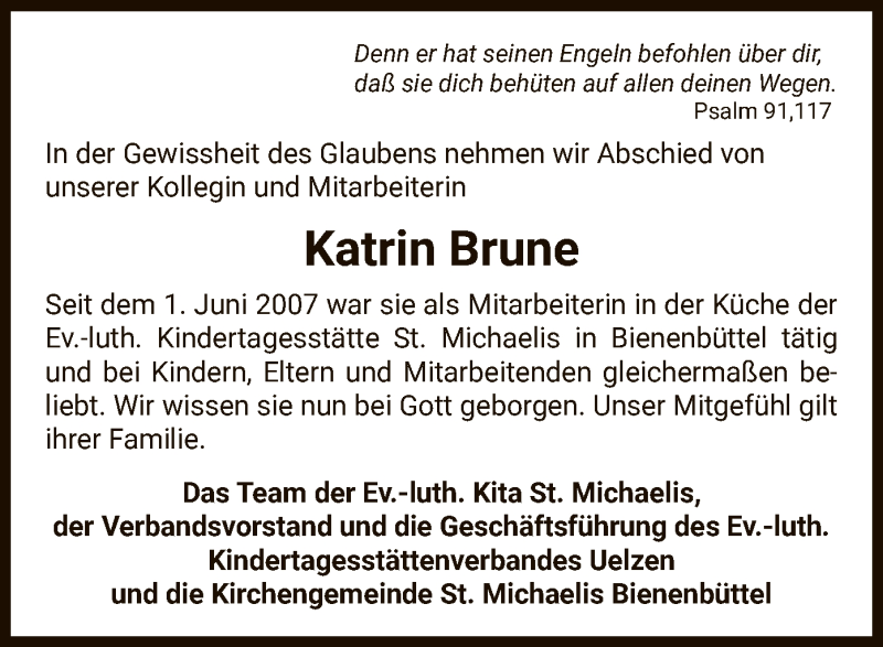  Traueranzeige für Katrin Brune vom 10.04.2021 aus UEL