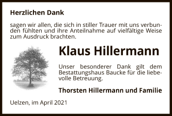 Traueranzeige von Klaus Hillermann von UEL