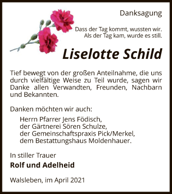 Traueranzeige von Liselotte Schild von UEL