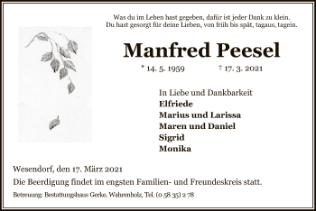 Traueranzeige von Manfred Peesel von UEL