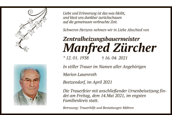 Traueranzeige von Manfred Zürcher von UEL