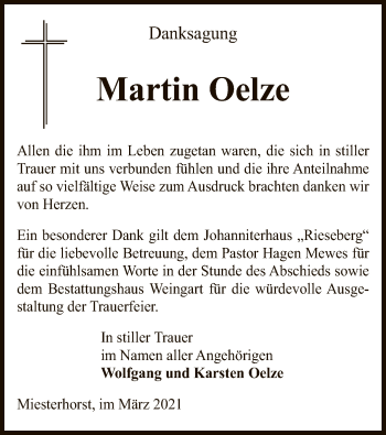 Traueranzeige von Martin Oelze von UEL