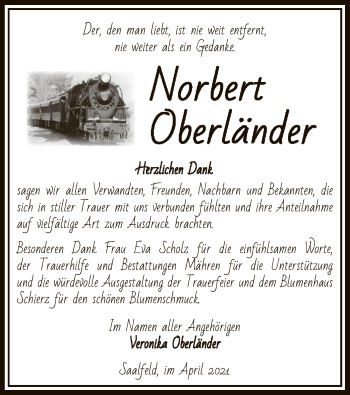 Traueranzeige von Norbert Oberländer von UEL