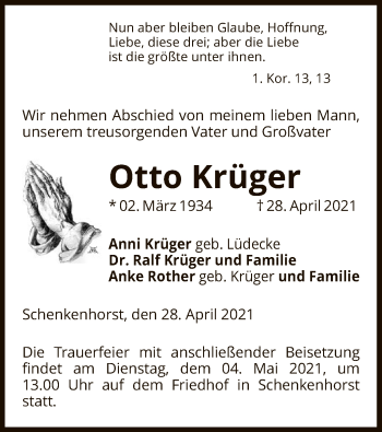 Traueranzeige von Otto Krüger von UEL