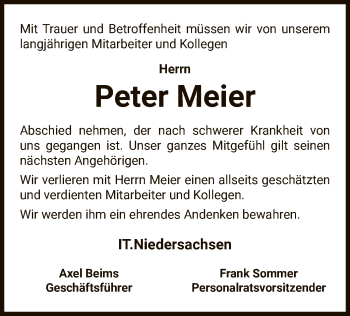 Traueranzeige von Peter Meier von UEL