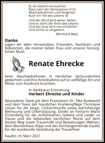 Traueranzeige von Renate Ehrecke von UEL