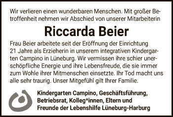 Traueranzeige von Riccarda Beier von UEL