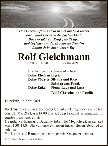 Traueranzeige von Rolf Gleichmann von UEL