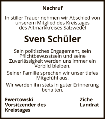 Traueranzeige von Sven Schüler von UEL