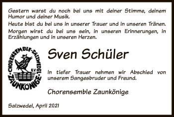 Traueranzeige von Sven Schüler von UEL