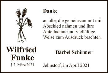 Traueranzeige von Wilfried Funke von UEL