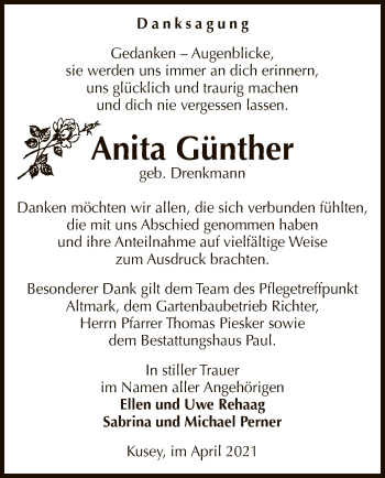 Traueranzeige von Anita Günther von UEL