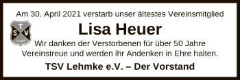 Traueranzeige von Lisa Heuer von UEL