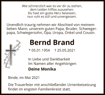 Traueranzeige von Bernd Brand von UEL