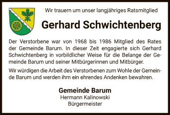 Traueranzeige von Gerhard Schwichtenberg von UEL