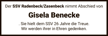 Traueranzeige von Gisela Benecke von UEL