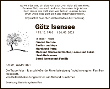 Traueranzeige von Götz Isensee von UEL