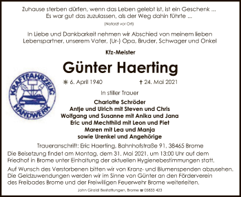 Traueranzeige von Günter Haerting von UEL