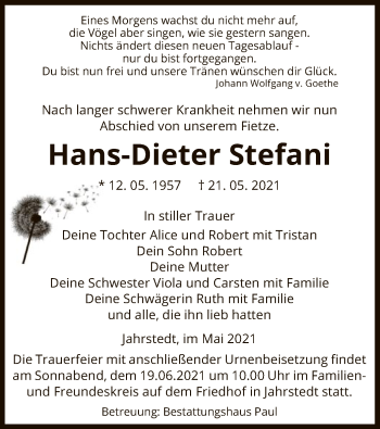 Traueranzeige von Hans-Dieter Stefani von UEL