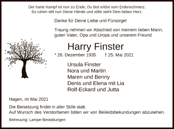 Traueranzeige von Harry Finster von UEL