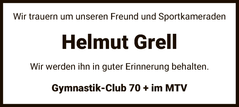  Traueranzeige für Helmut Grell vom 15.05.2021 aus UEL