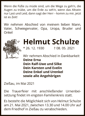 Traueranzeige von Helmut Schulze von UEL