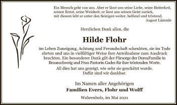 Traueranzeige von Hilde Flohr von UEL