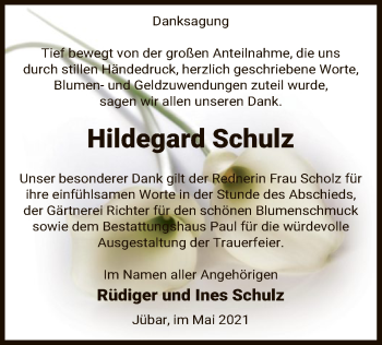 Traueranzeige von Hildegard Schulz von UEL