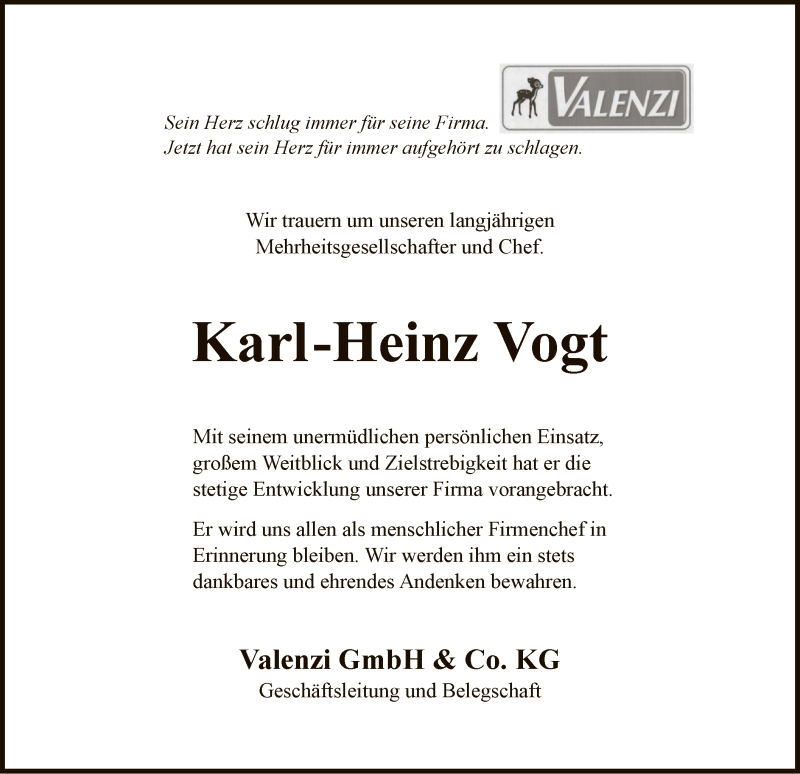  Traueranzeige für Karl-Heinz Vogt vom 21.05.2021 aus UEL