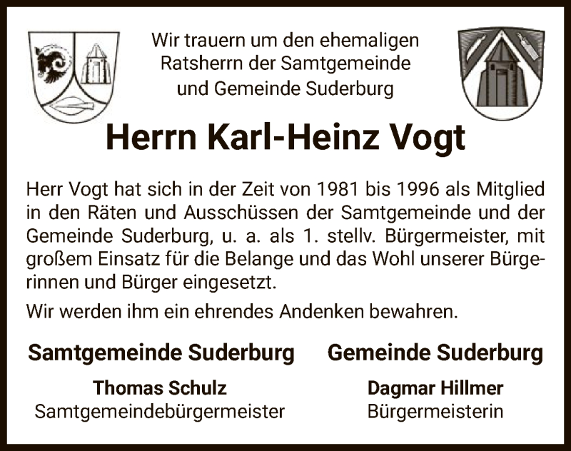  Traueranzeige für Karl-Heinz Vogt vom 21.05.2021 aus UEL