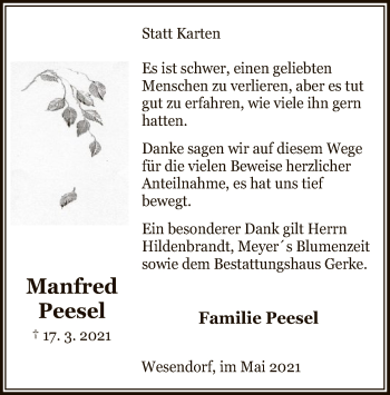 Traueranzeige von Manfred Peesel von UEL