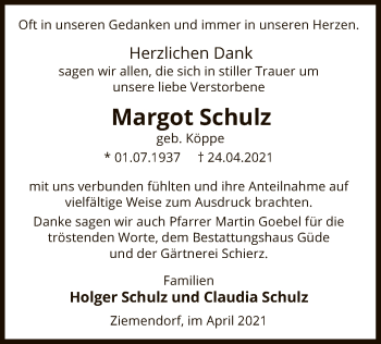 Traueranzeige von Margot Schulz von UEL