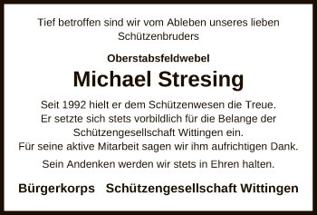 Traueranzeige von Michael Stresing von UEL