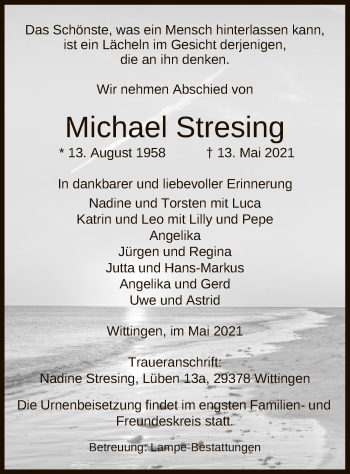 Traueranzeige von Michael Stresing von UEL