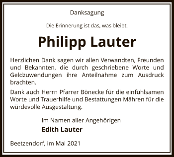 Traueranzeige von Philipp Lauter von UEL