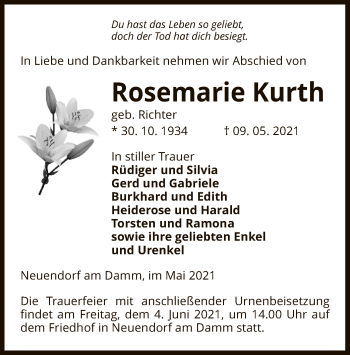 Traueranzeige von Rosemarie Kurth von UEL