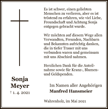 Traueranzeige von Sonja Meyer von UEL