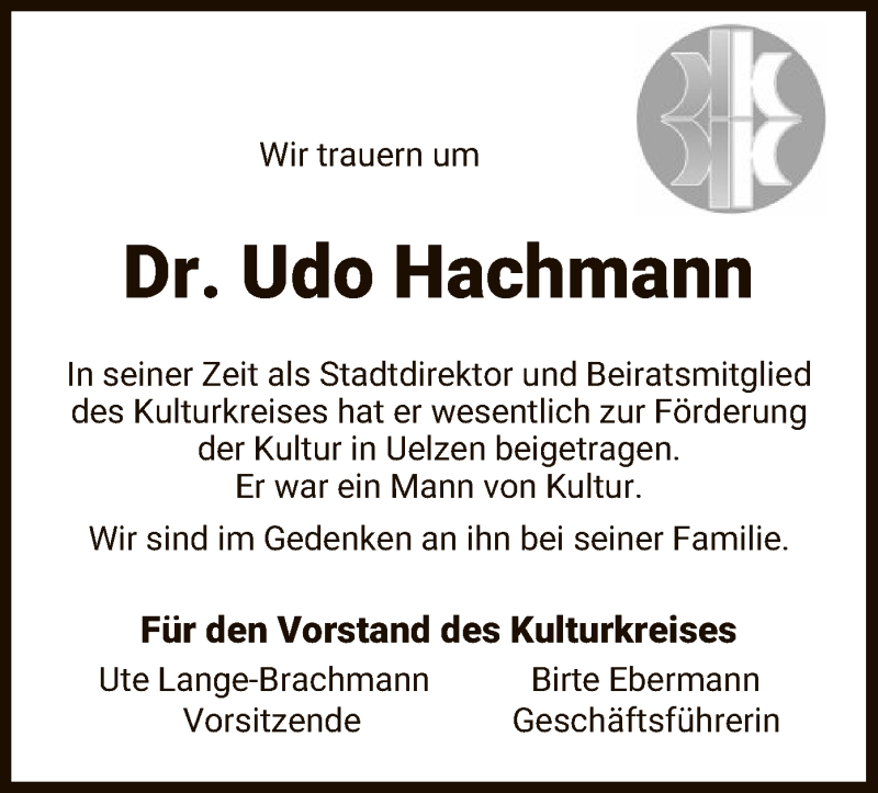  Traueranzeige für Udo Hachmann vom 15.05.2021 aus UEL